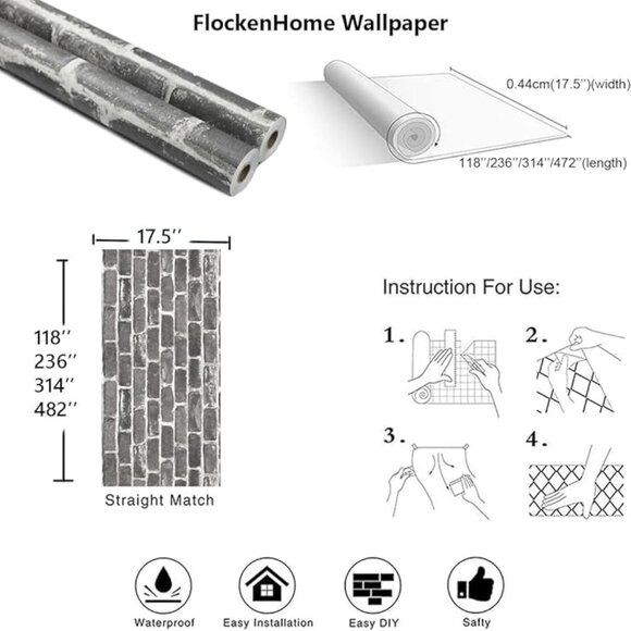 Vintage Grey Brick Wallpaper 2x Rolls - Picture 5 of 6